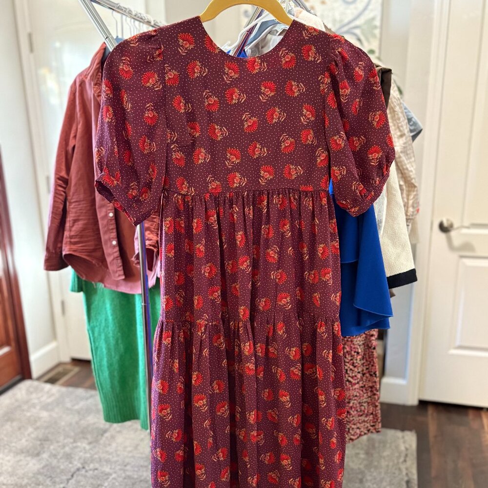 Jacquie the Label tiered floral Fall Midi Dress with pockets!!!! Women size XS